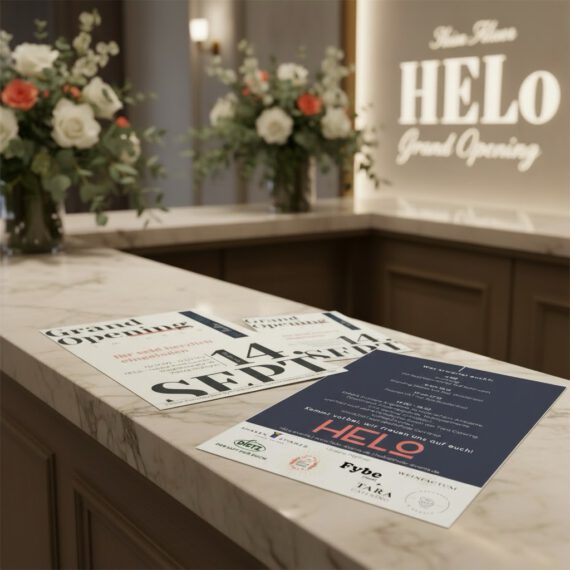 Flyer auf einem Tresen eines Empfangs