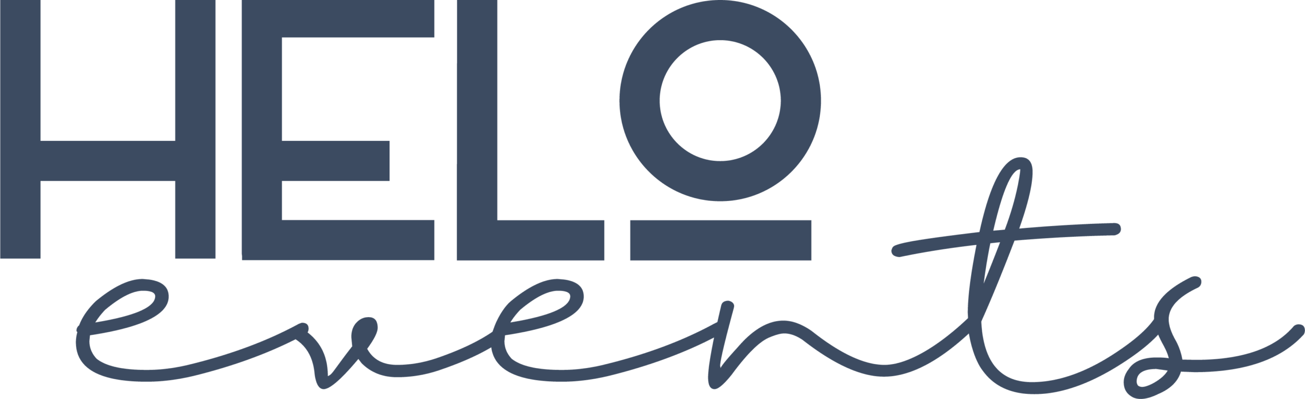 Logo HELo events, blaue Buchstaben